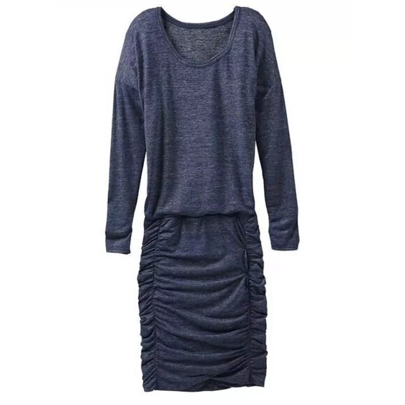 Athleta Tulip Dress 1X Plus Shale Heather Blue Ruched Long Sleeve Sheath Soft - Picture 1 of 7